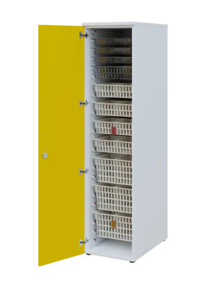 EUROMEDICA D - 46 skříň léková boxová, 1-dveřová, levá, 1950x460x735, korpus bílý, dvířka žlutá odio